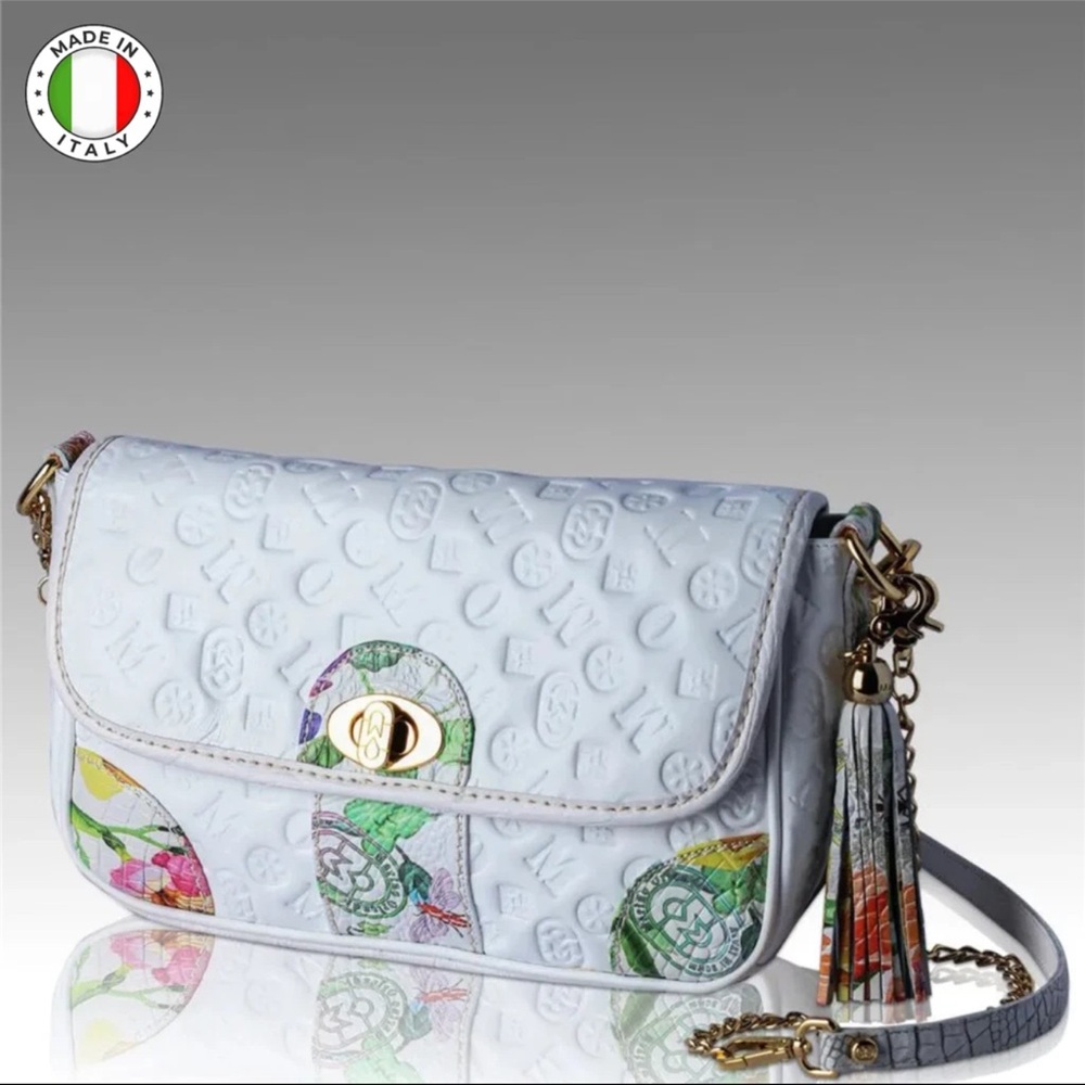 Marino Orlandi East West White & Multicolor Designer Purse Leather Messenger Bag